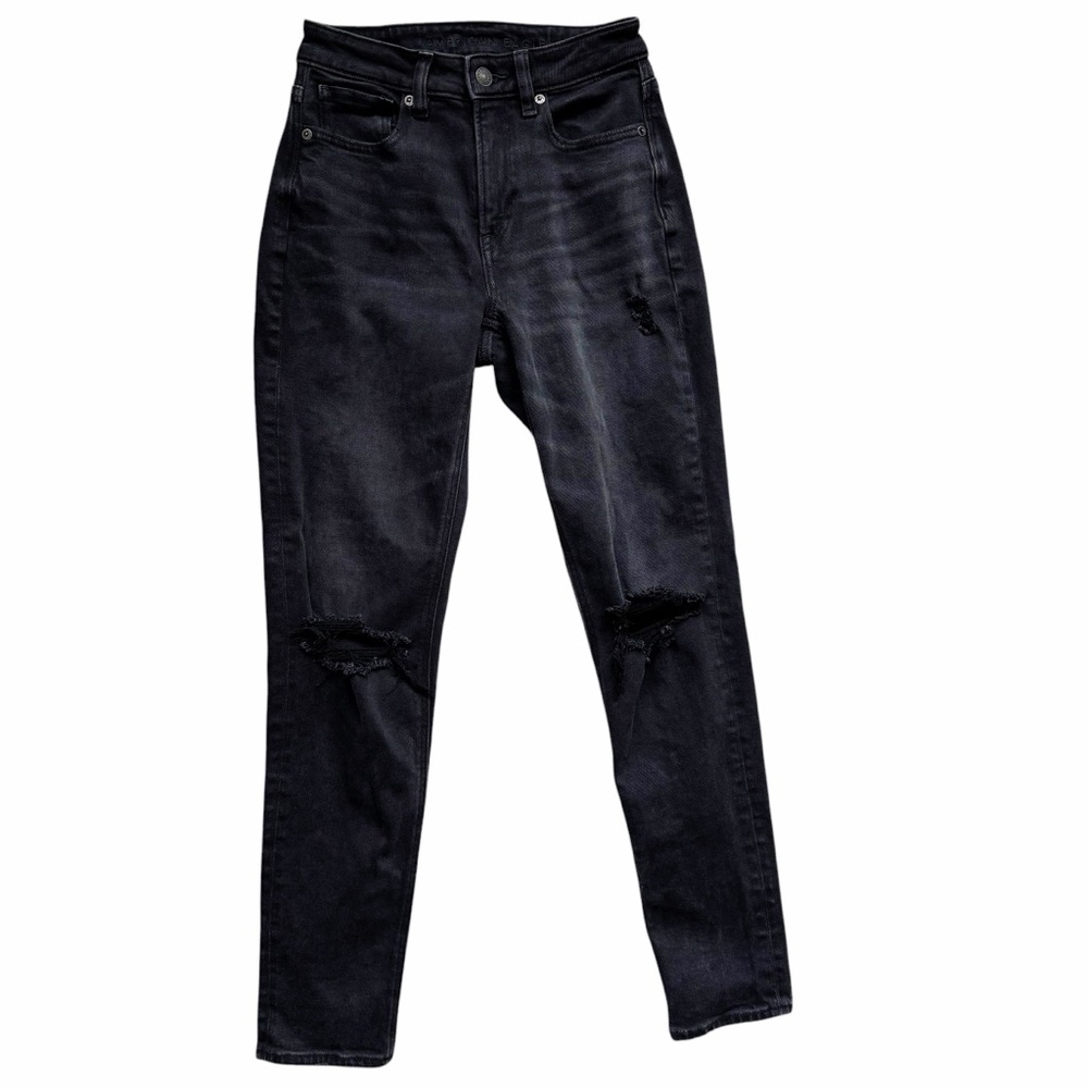 AMERICAN EAGLE Mom Jeans Black Distressed Size 00 Long